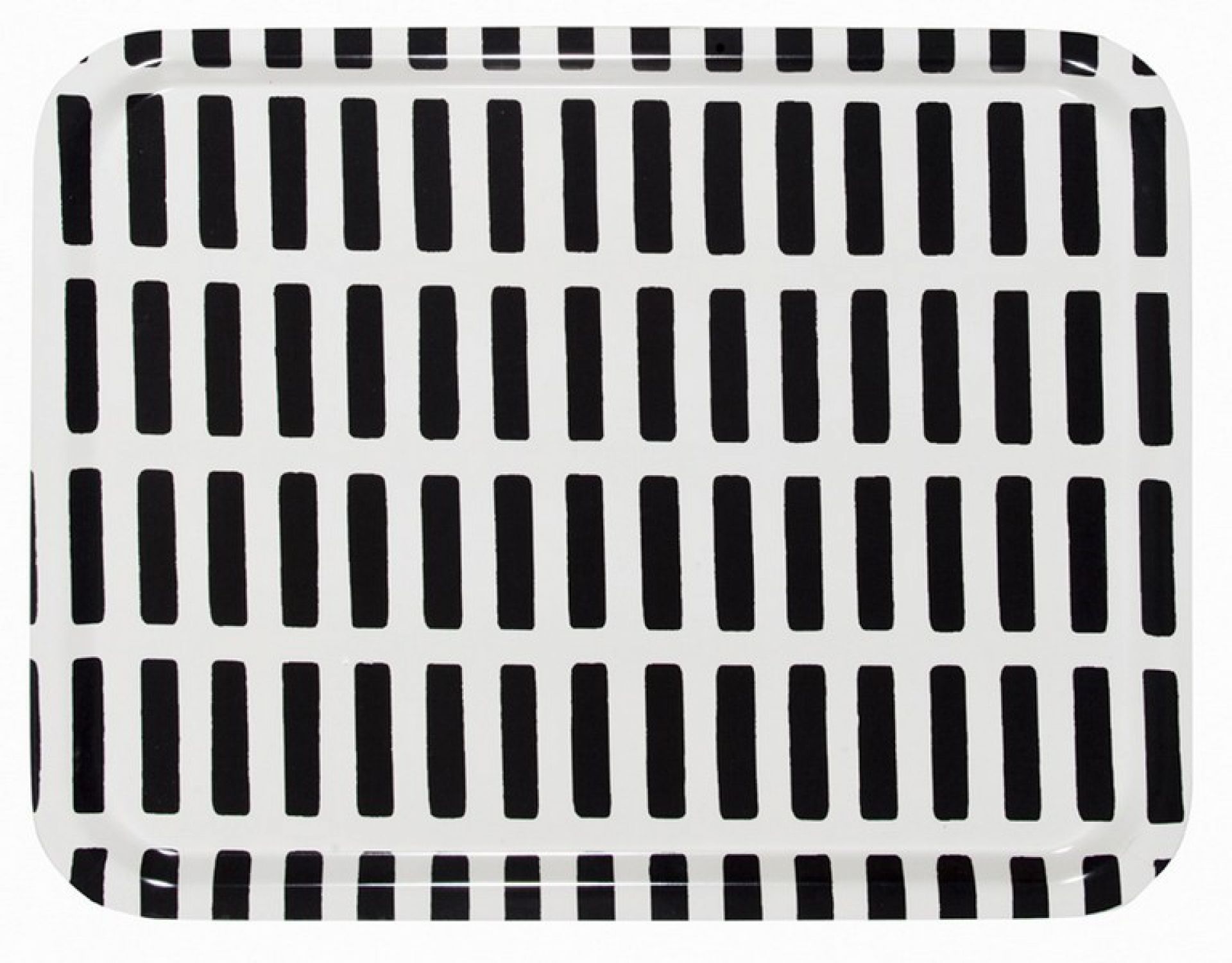 Rechteckiges Siena Tablett von Artek mit schwarzem, grafischem Muster auf weißem Hintergrund.